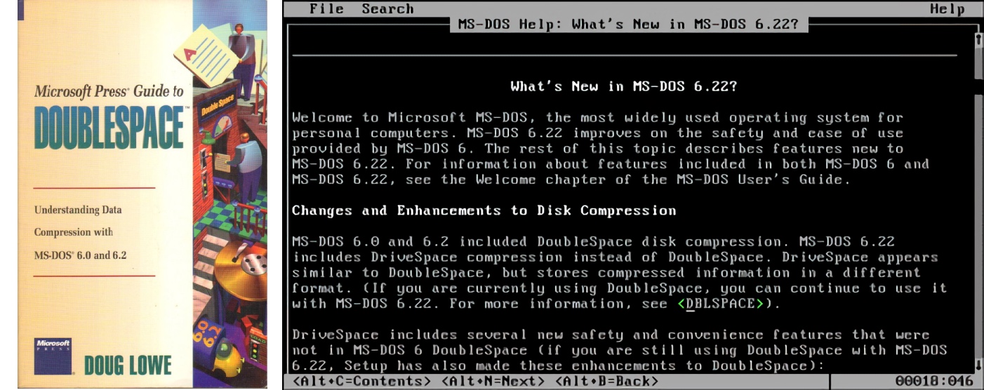 Microsoft DoubleSpace Manual Cover and MS-DOS 6.22 What's New Page (1993)